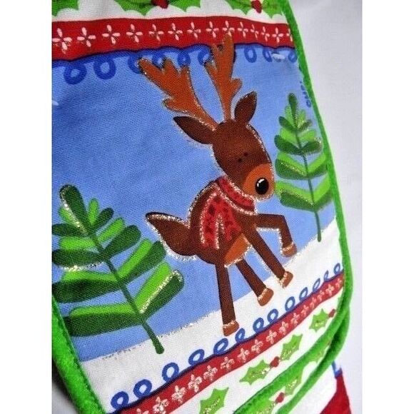 Reindeer Holly Kitchen Towels Set Retro Holiday Potholders Dishcloth 4-pc Gift - Picture 3 of 4